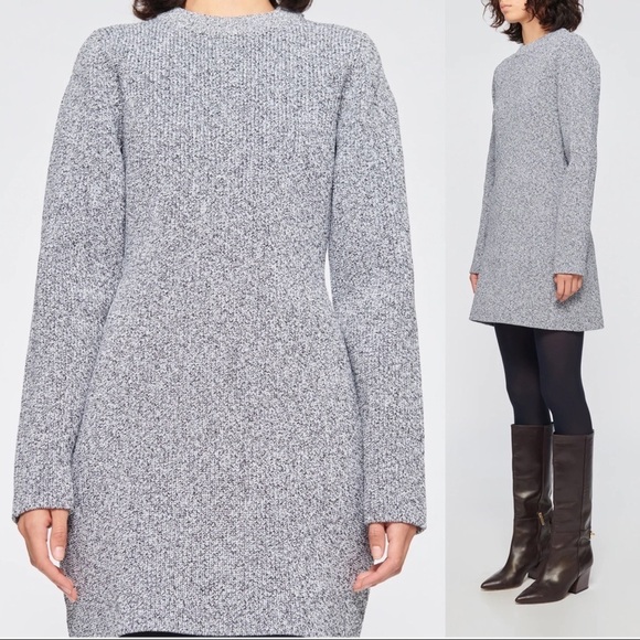 Tibi • Tech Poly Sculpted Sweater Mini Dress grey knit chunky heathered black - Picture 5 of 10